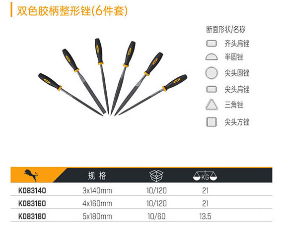 K083140 K083160 K083180 雙色膠柄整形銼（6件套）