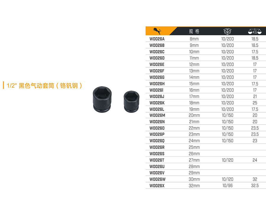 1／2＂黑色氣動套筒（鉻釩鋼）