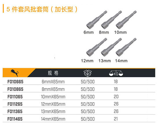 F010665 F010865 F011065 F011265 F011365 F011465 5件套風(fēng)批套筒（加長型）