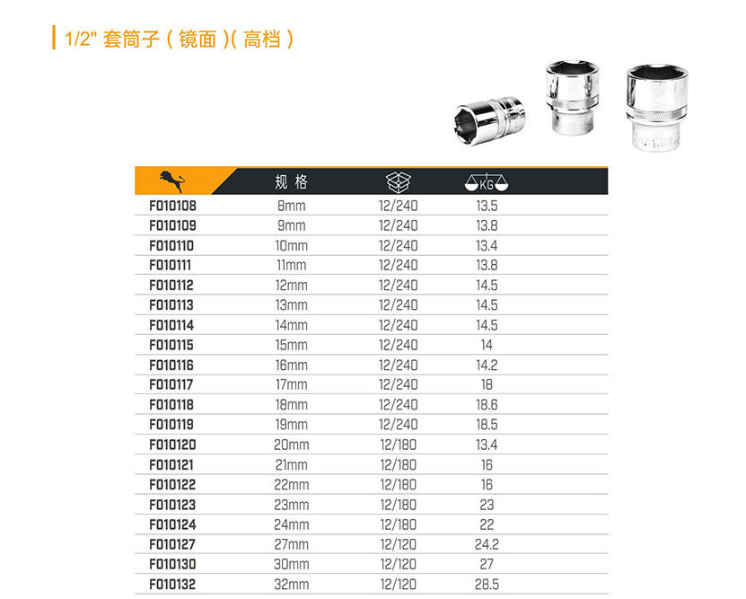 1／2＂套筒子（鏡面）（高檔）