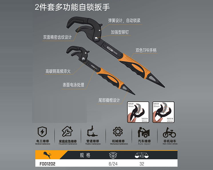 F001202 2件套多功能自鎖扳手