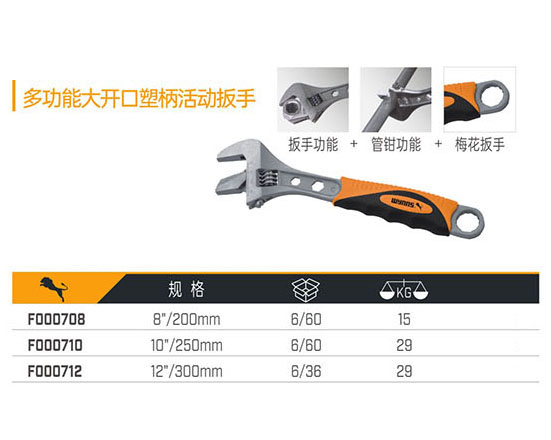 F000708 F000710 F000712 多功能大開口塑柄活動扳手