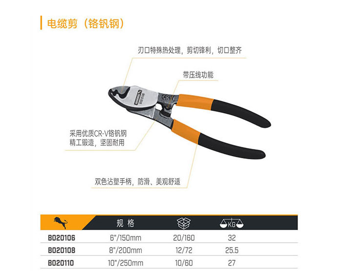 B020106 B020108 B020110 電纜剪（鉻釩鋼）