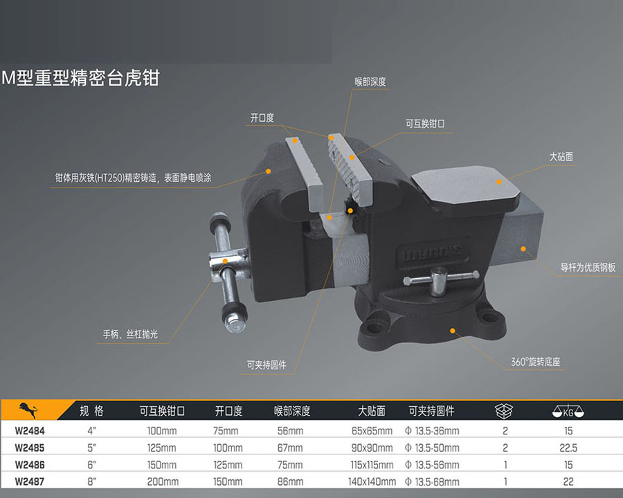 W2484 W2485 W2486 W2487 M型重型精密臺虎鉗