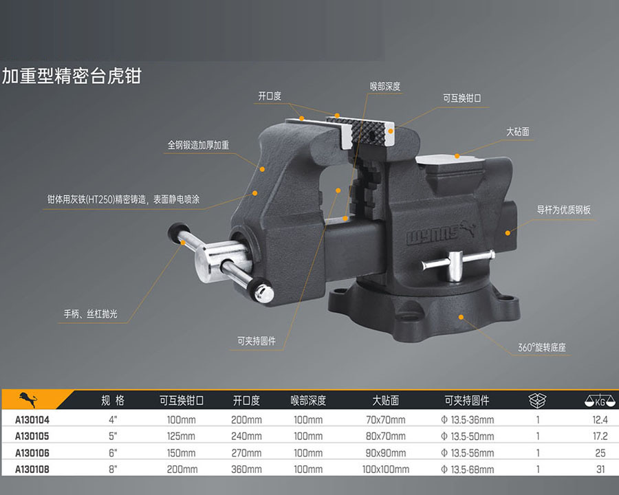 A130104 A130105 A130106 A130108 加重型精密臺虎鉗