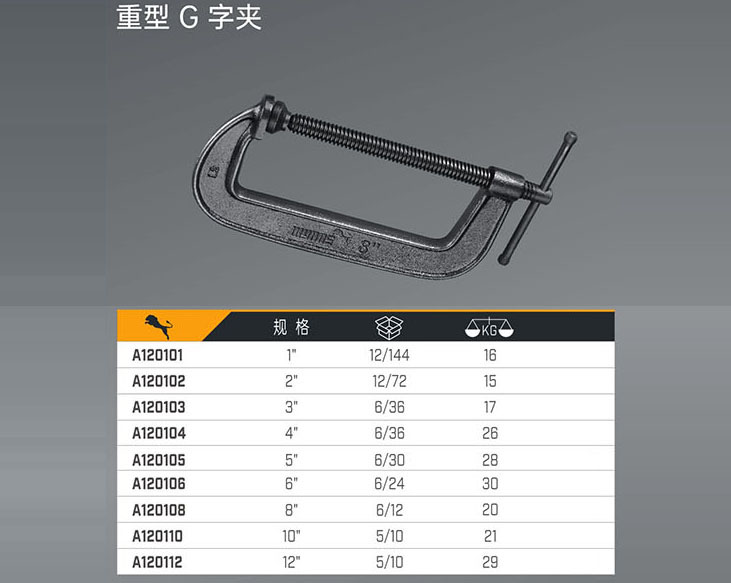 A120101 A120102 A120103 A120104 A120105 A120106 A120108 A120110 A120112 重型G字夾