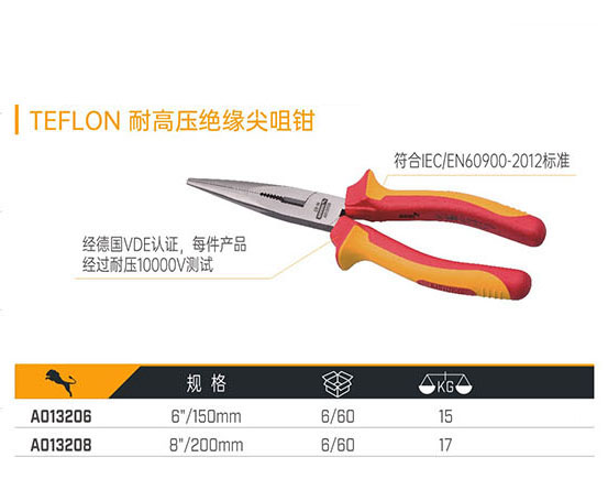 A013206 A013208 耐高壓絕緣尖咀鉗